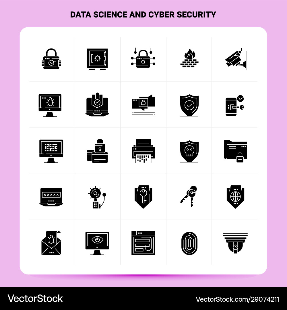 Solid 25 data science and cyber security icon set Solid 25 data science and cyber security icon set Vector Image