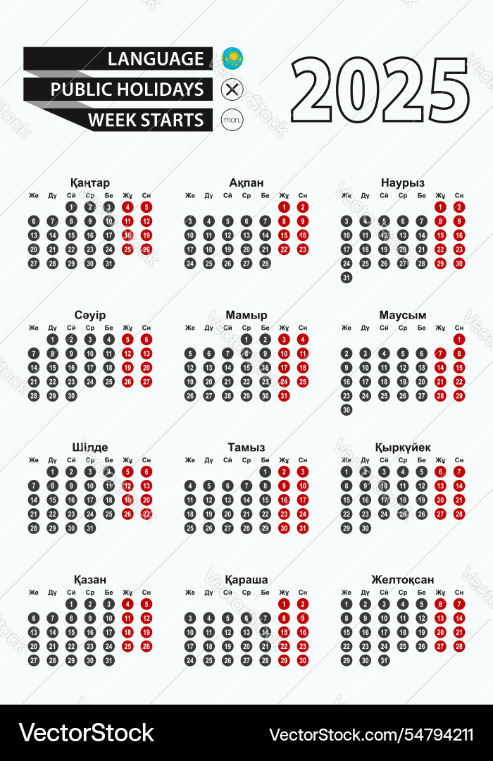 Template calendar 2025 with number in circles Vector Image
