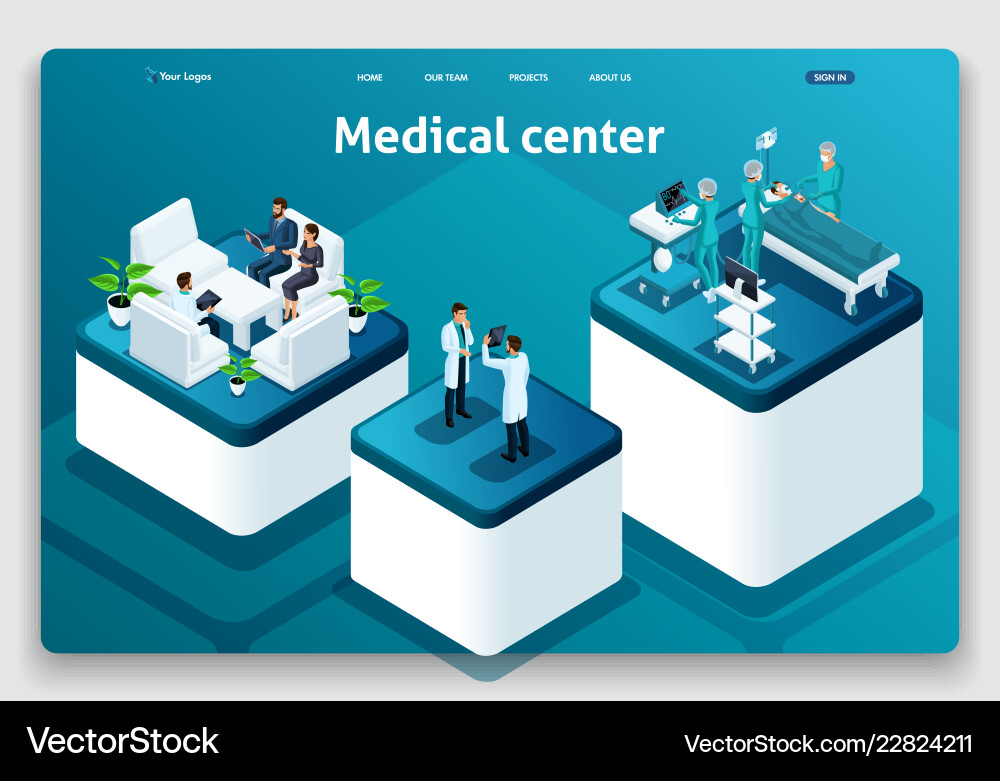 Template website isometric landing page concept Template website isometric landing page concept Vector Image