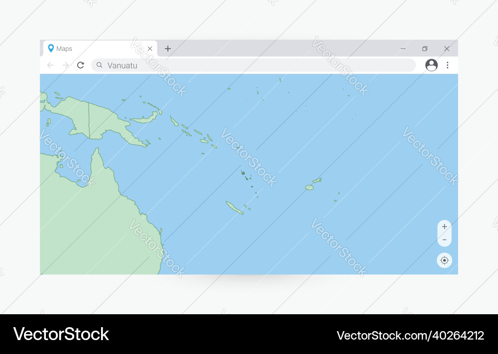 Browser window with map of vanuatu searching vector image