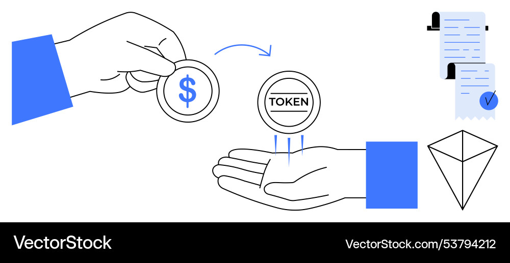 Exchanging money for tokens with blockchain Vector Image