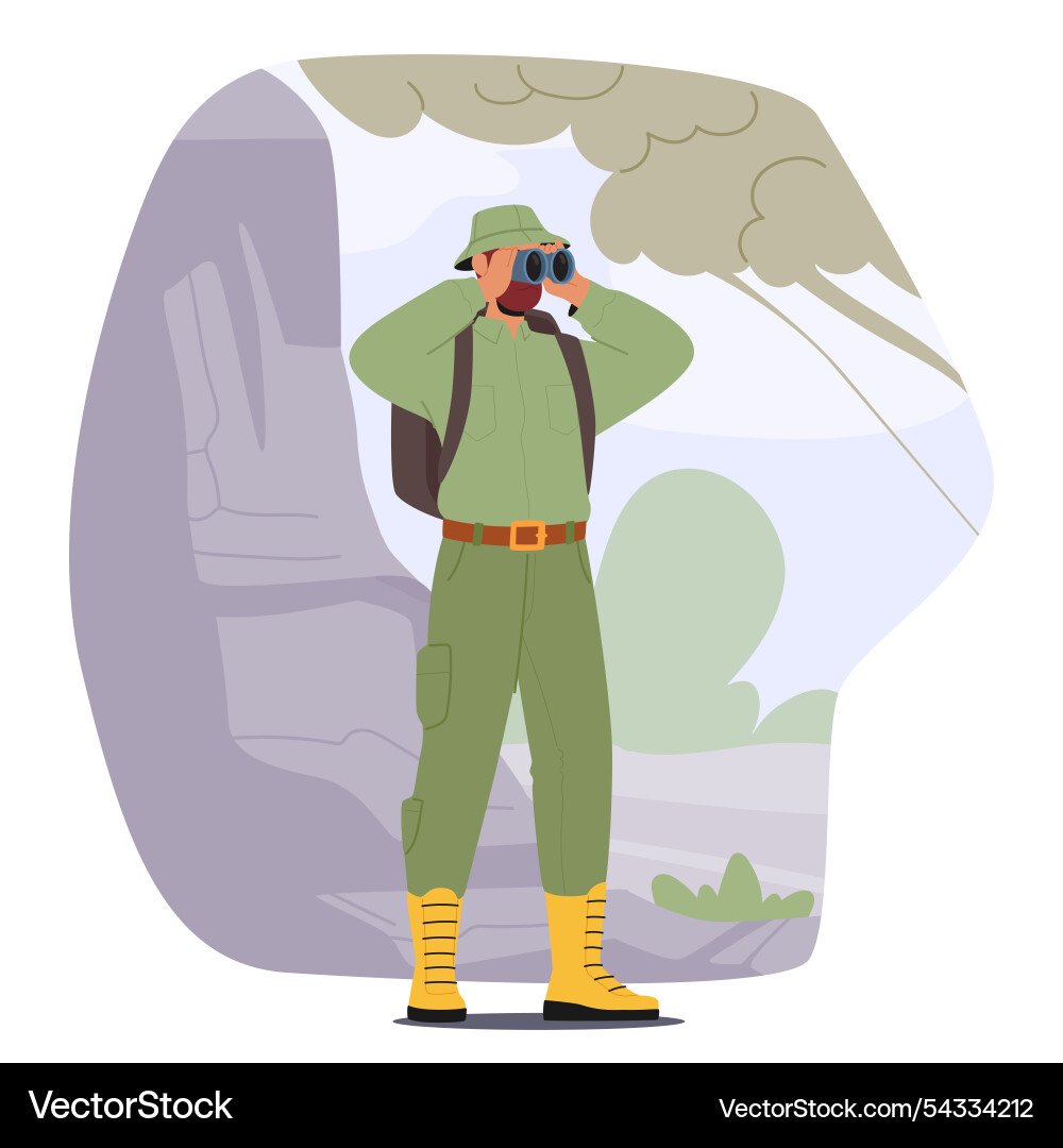 Forest ranger character in uniform looking through Forest ranger character in uniform looking through vector image
