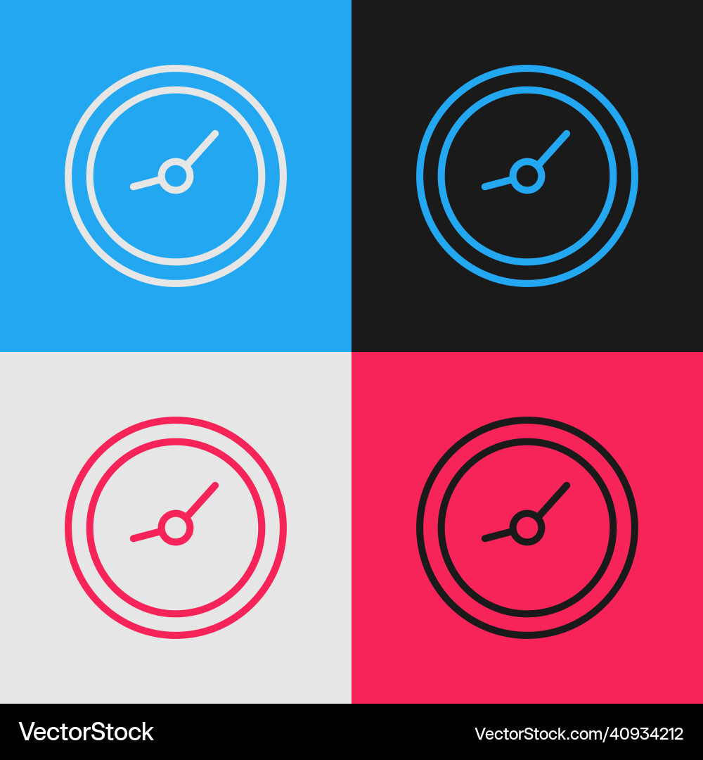 Pop art line clock icon isolated on color Pop art line clock icon isolated on color Vector Image