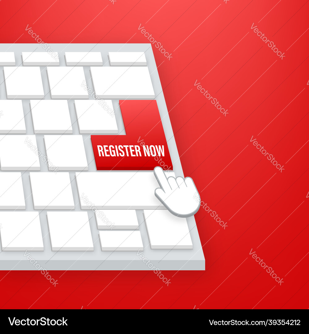 Register now with cursor button on keaboard Register now with cursor button on keaboard vector image