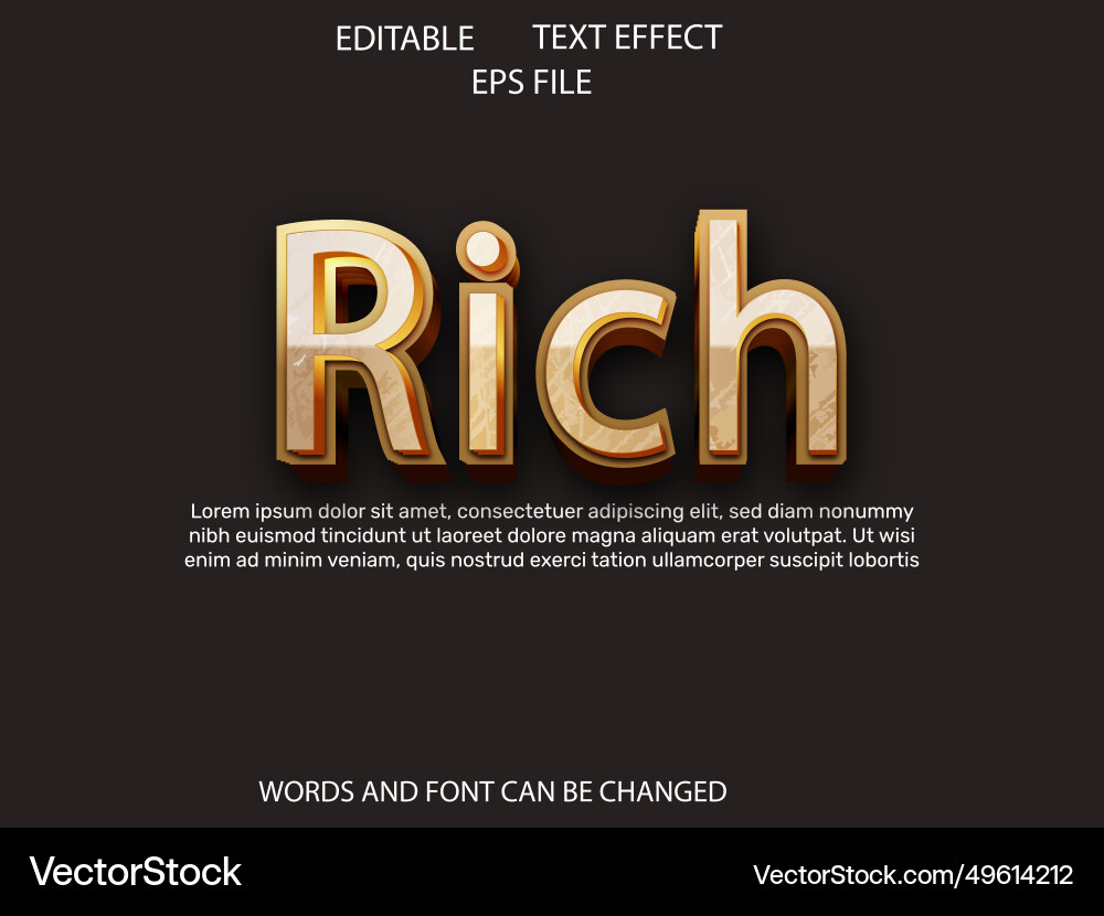 Rich text effect font editable typography 3d vector image
