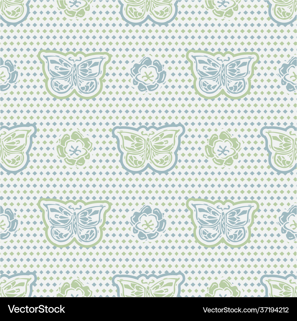 Seamless minimalist butterfly blockprint pattern Seamless minimalist butterfly blockprint pattern vector image