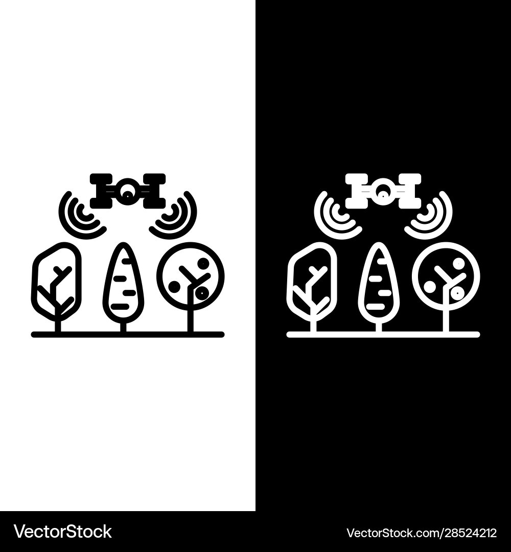 Set line smart farm with drone control and tree Set line smart farm with drone control and tree vector image