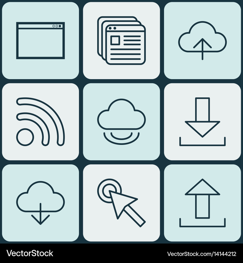 Set of 9 world wide web icons includes program Vector Image