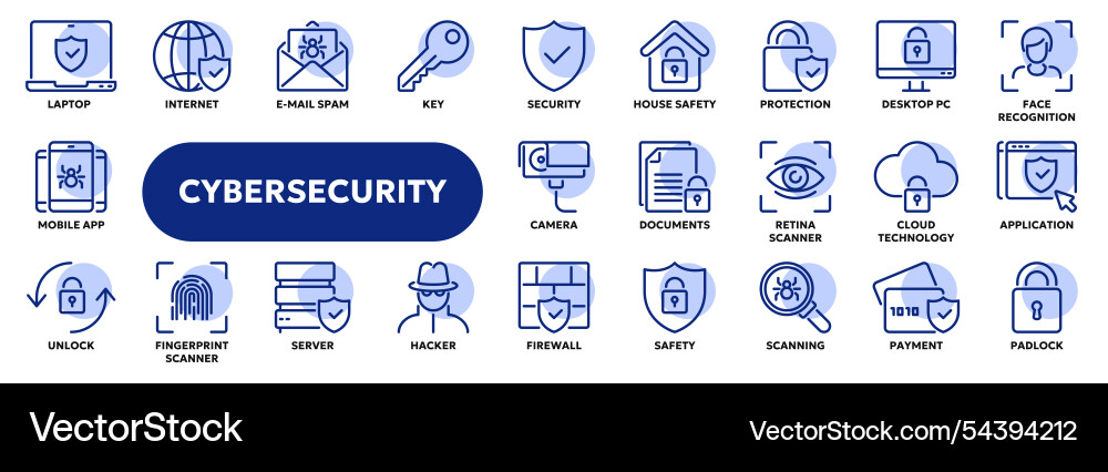 Set of line icons related to cybersecurity Set of line icons related to cybersecurity vector image