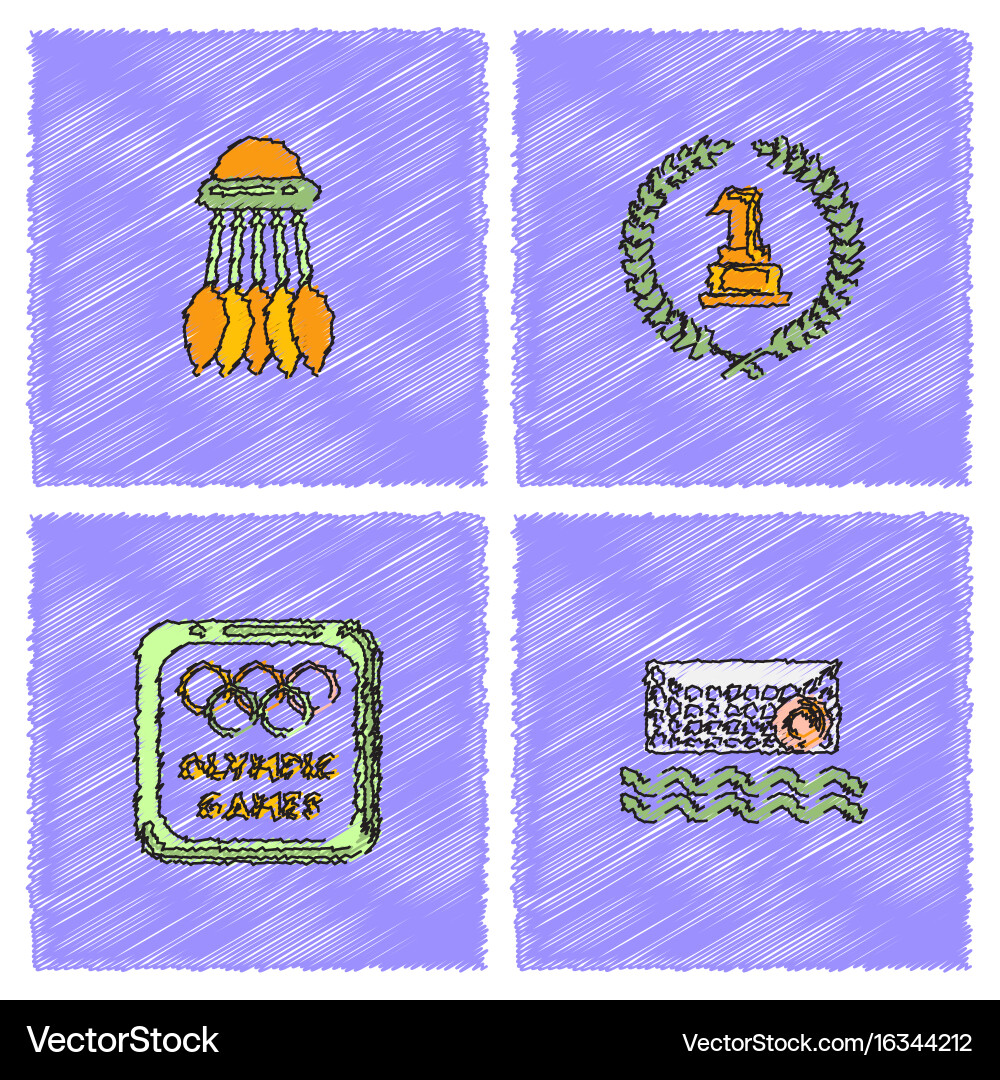 Set of olympic game design in hatching style vector image