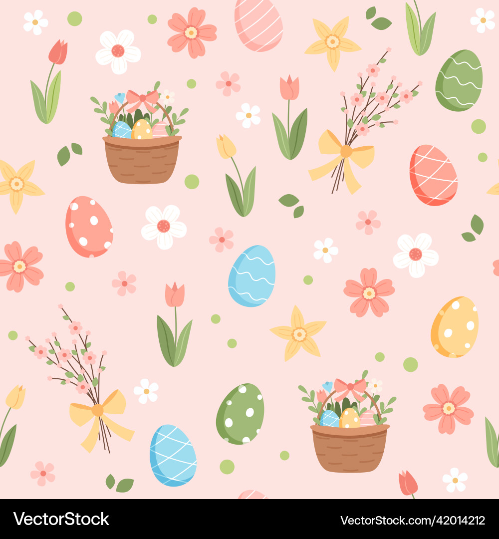 Spring easter pattern with cute elements Spring easter pattern with cute elements vector image