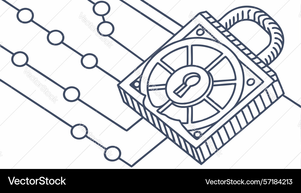 Cybersecurity padlock with data flow connections vector image