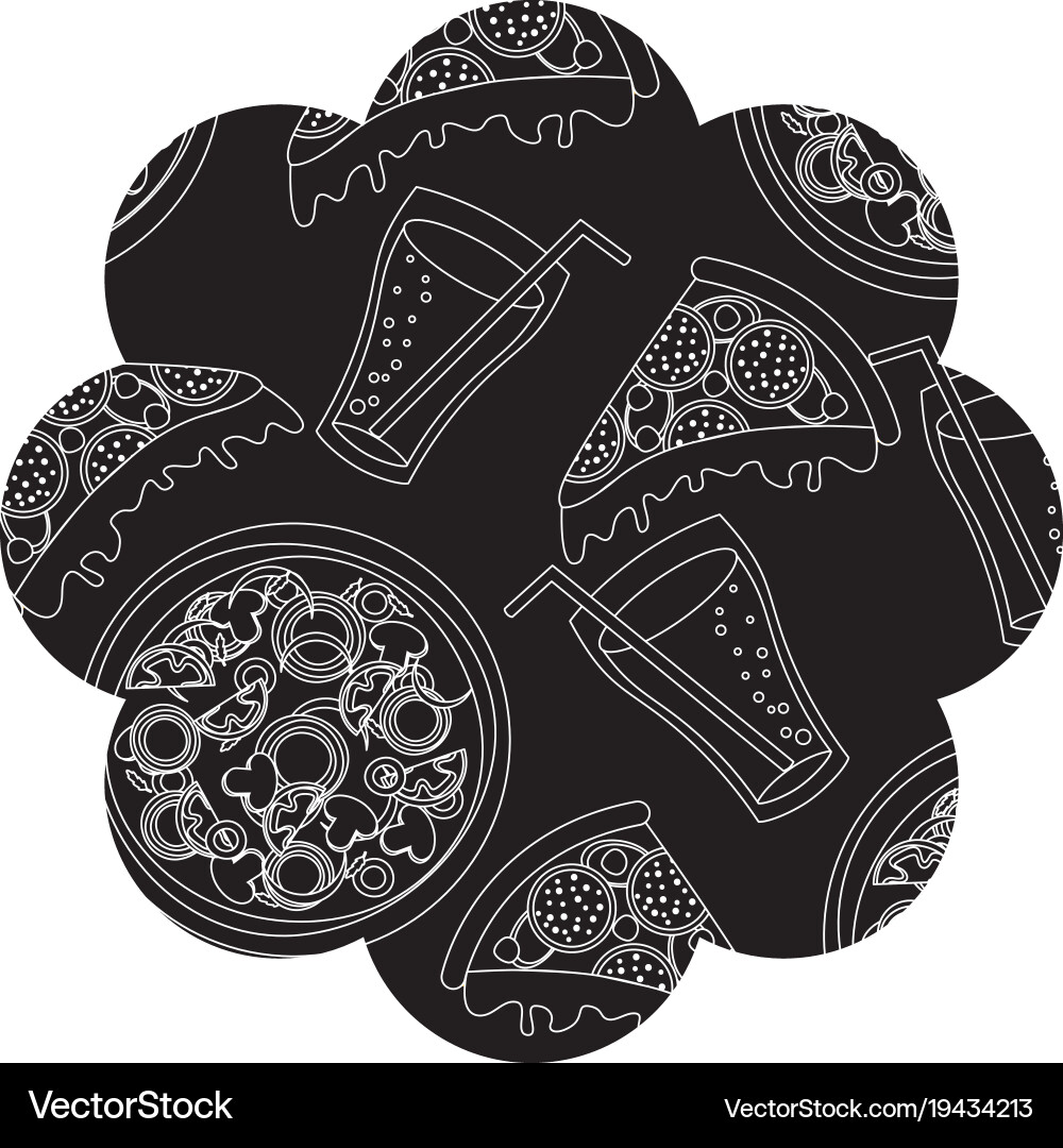 Frame with pizza and soda pattern background Vector Image