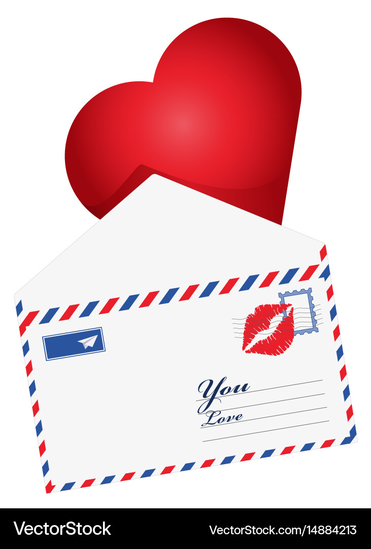Heart in the envelope mail open with vector image