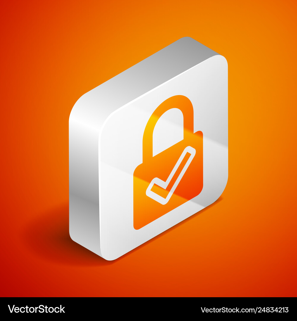 Isometric open padlock and check mark icon Isometric open padlock and check mark icon Vector Image