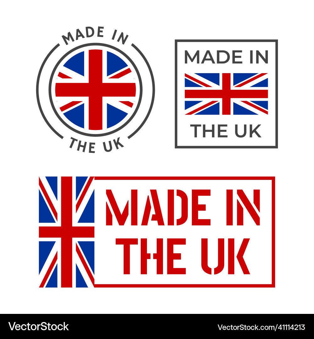 Made in UK Label Set - UK Emblem Vector Image