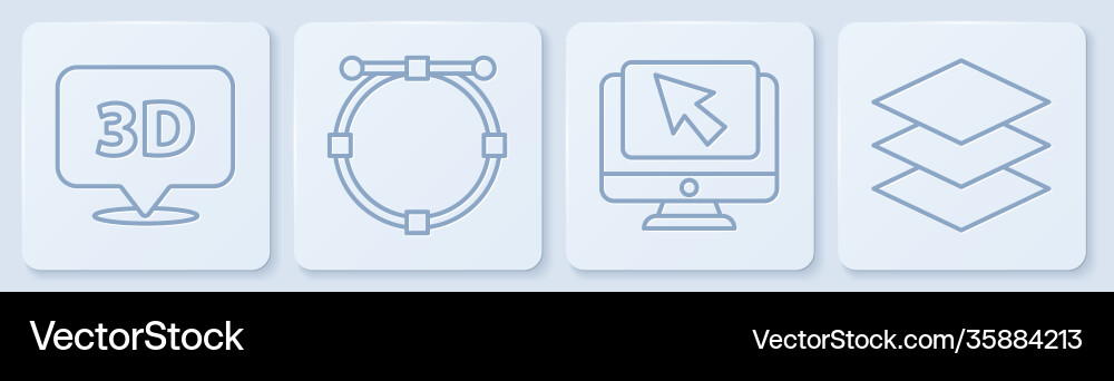 Set line speech bubble with text 3d computer Vector Image