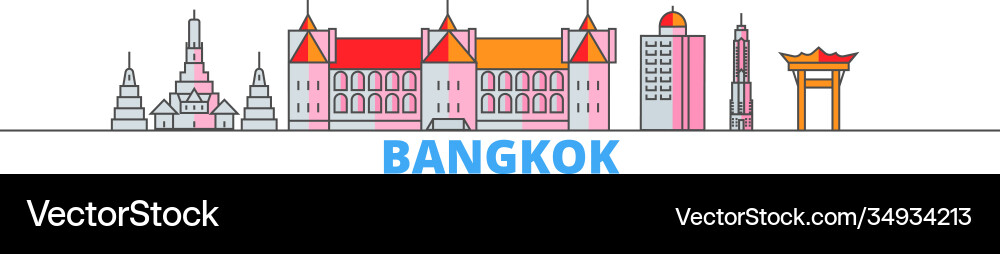 Thailand bangkok city line cityscape flat Thailand bangkok city line cityscape flat vektorbild