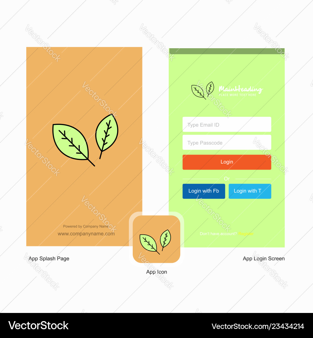 Company leafs splash screen and login page design Vector Image