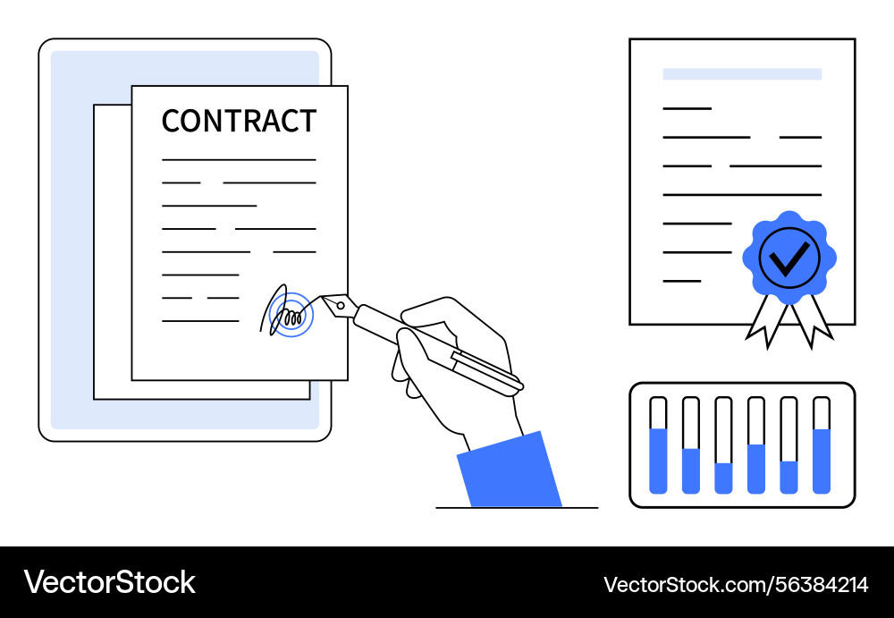 Contract signing process with digital document vector image