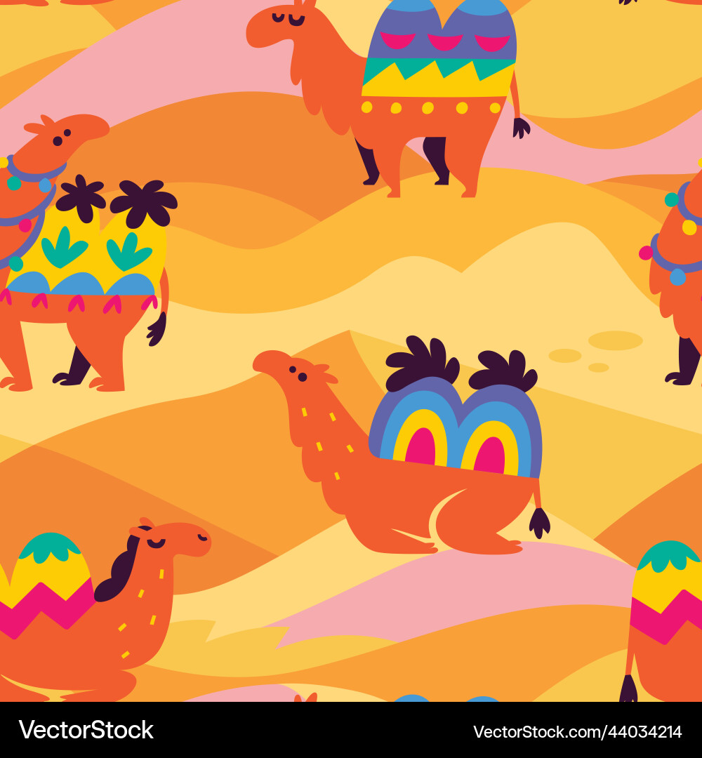 Cute camels in the sand seamless pattern flat Vector Image