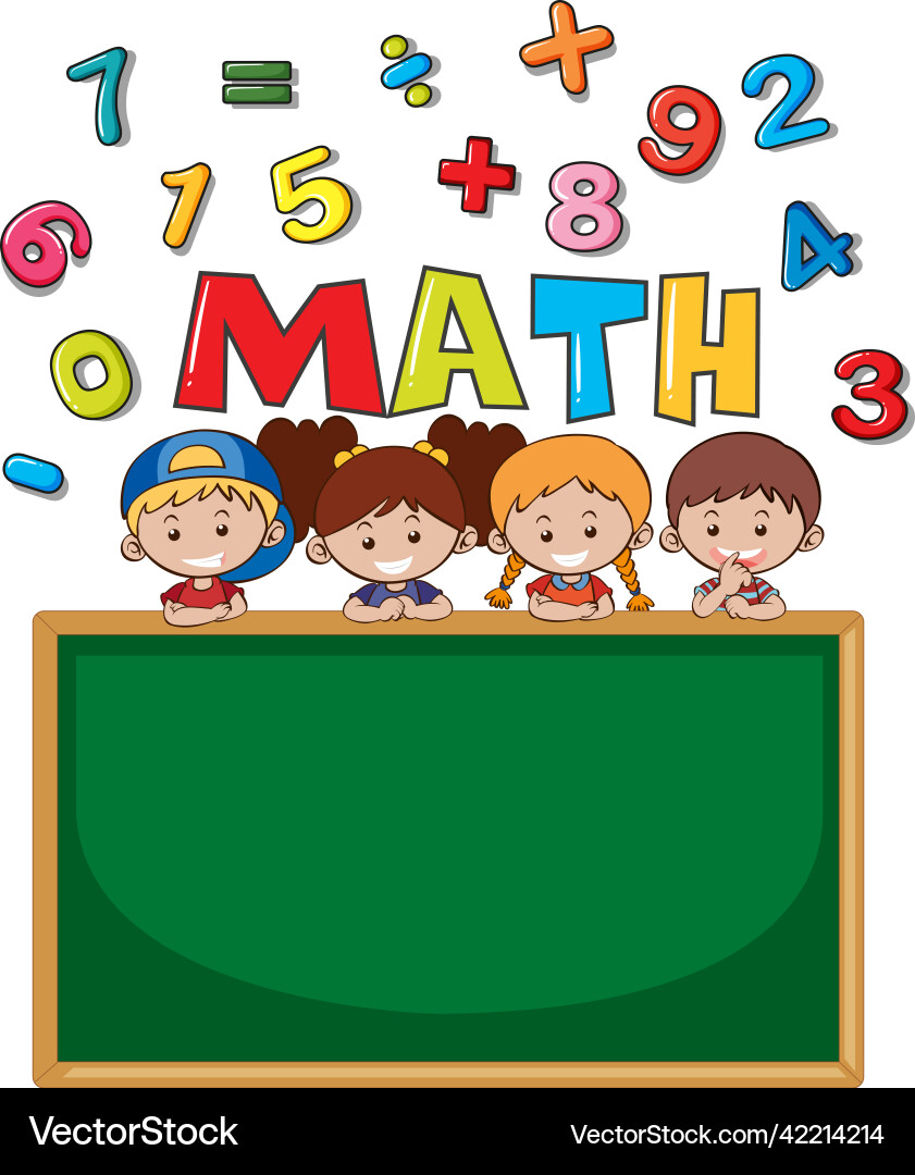 Empty chalkboard with math numbers and children Empty chalkboard with math numbers and children vector image