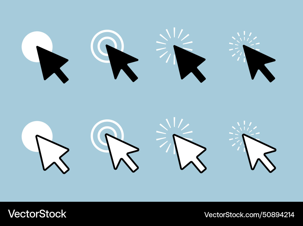 Flat style mouse pointer sign design in set vector image