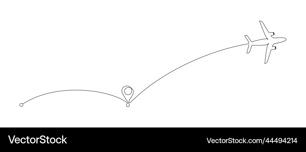 Flying airplane and path points in one continuous Flying airplane and path points in one continuous vector image