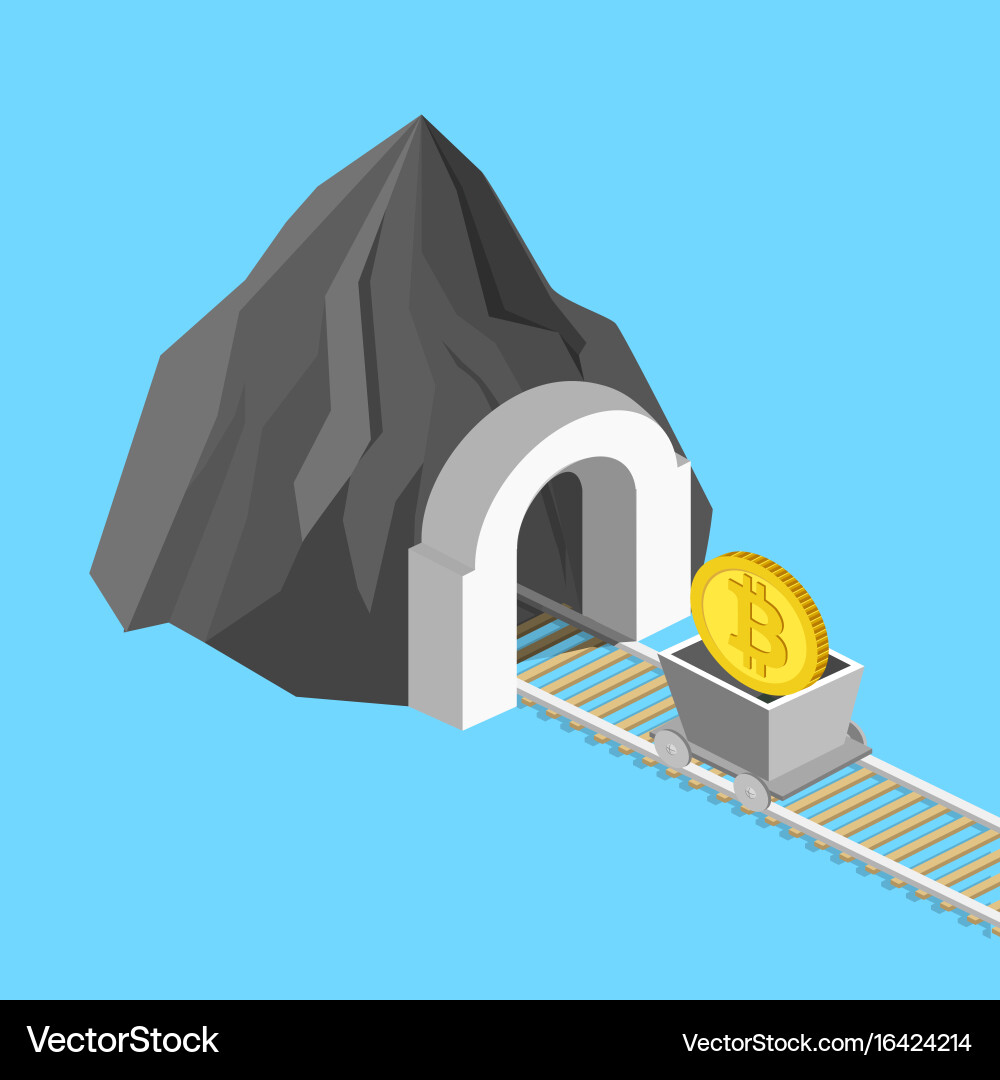 Metaphor for bitcoin mining isometric vector image