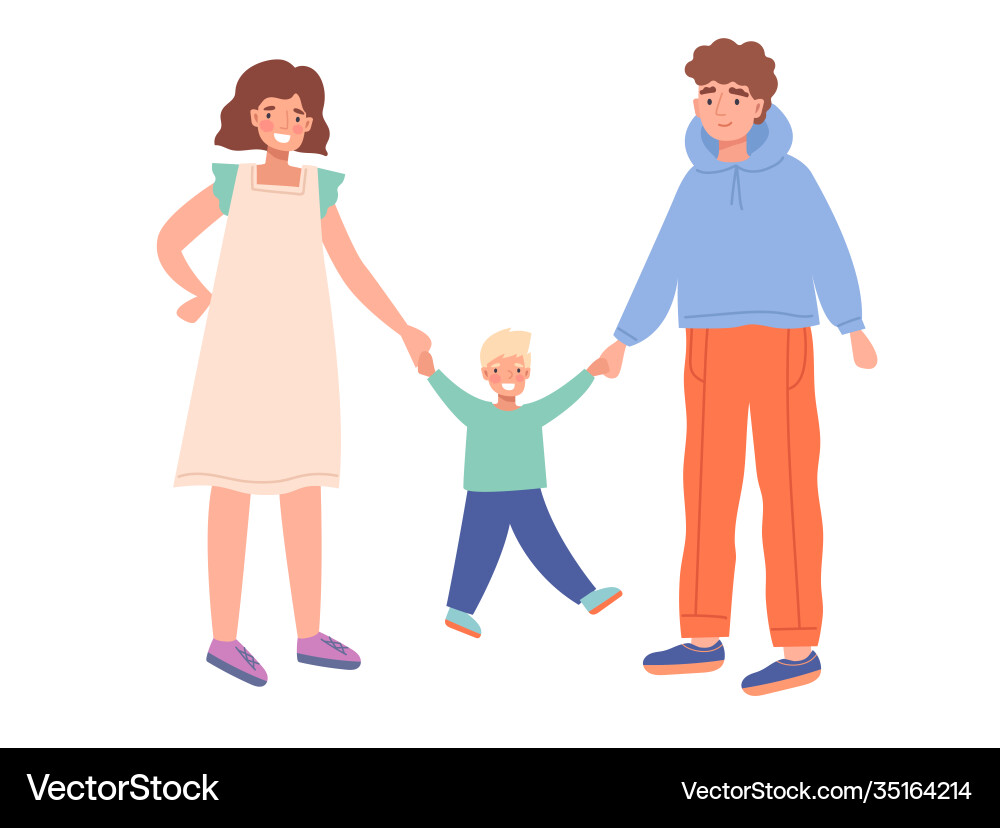 Mother father and little son walking together Mother father and little son walking together vector image