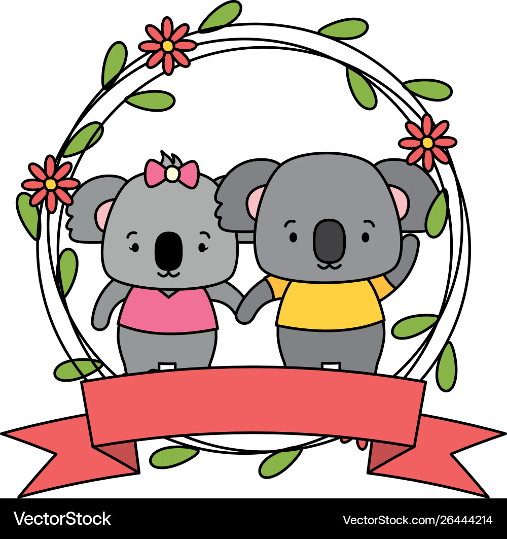 Süße Paar Koalas Tiere Kranzblumen Süße Paar Koalas Tiere Kranzblumen vektorbild