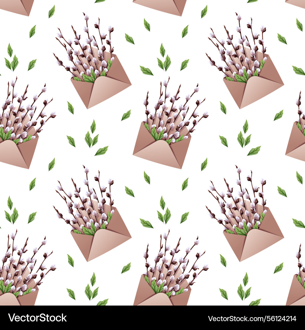 Seamless pattern with an envelope and willow Seamless pattern with an envelope and willow vector image