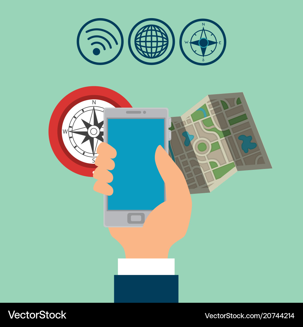 Smartphone with gps navigation app Smartphone with gps navigation app Vector Image
