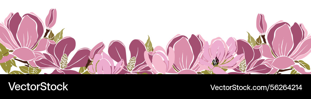 Spring art floral border with pink magnolia Spring art floral border with pink magnolia vector image