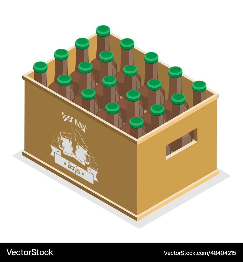 3d isometric flat set of crates with beer 3d isometric flat set of crates with beer vector image