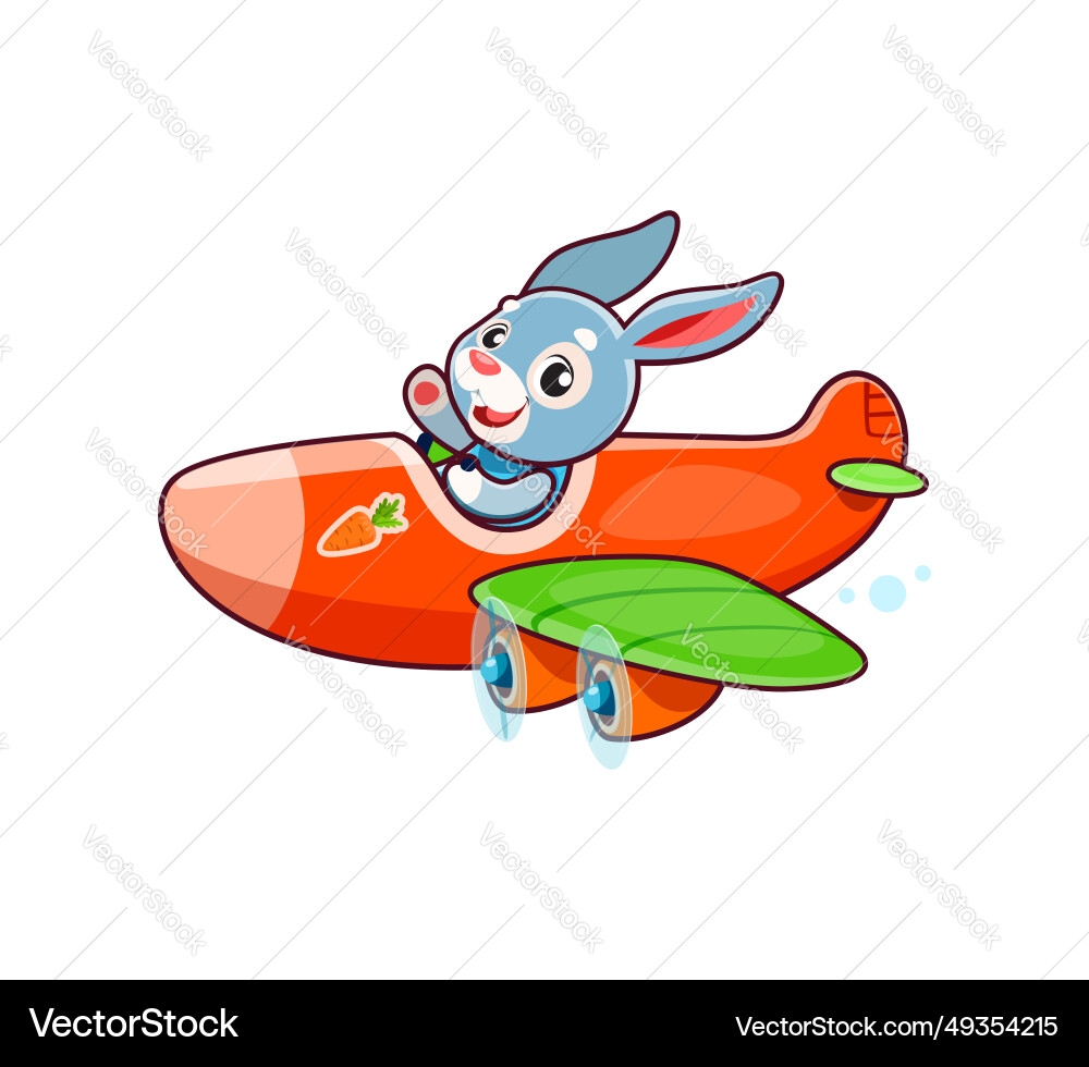 Cartoon rabbit animal character on plane pilot Cartoon rabbit animal character on plane pilot vector image