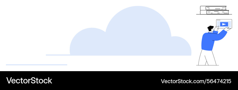Cloud storage concept with user uploading video Cloud storage concept with user uploading video vector image