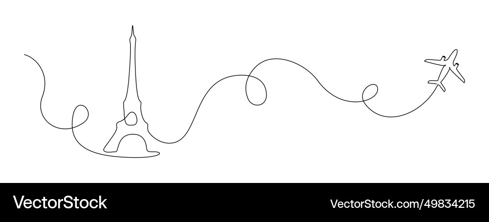 Continuous one line drawing of paris eiffel tower vector image