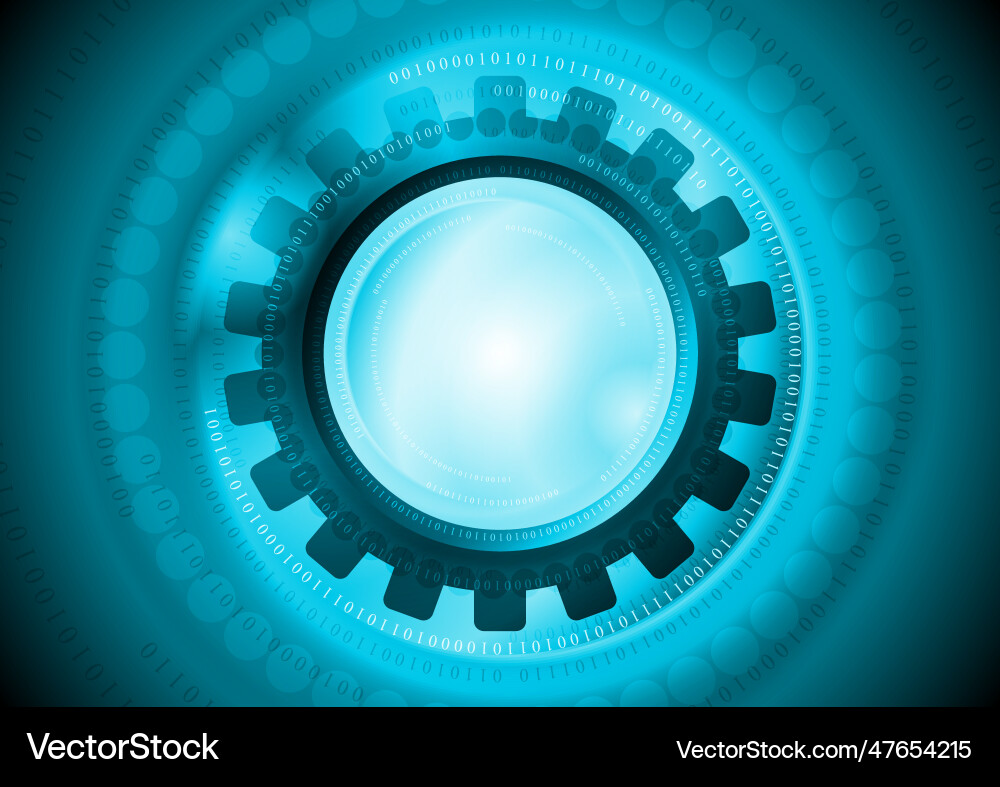 Cyan gear and binary code tech background Cyan gear and binary code tech background vector image