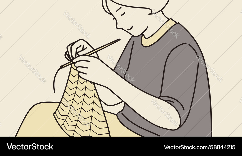 Detailed Knitter Creating Complex Patterns Vector Image