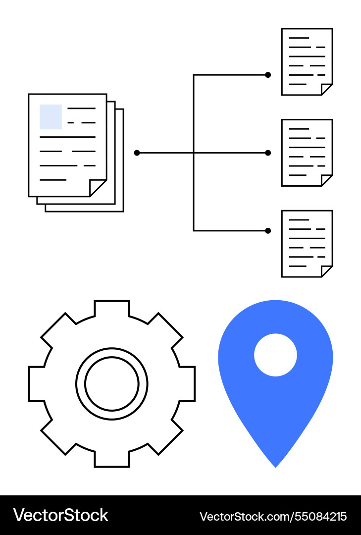 Document workflow with file hierarchy gear Document workflow with file hierarchy gear vector image