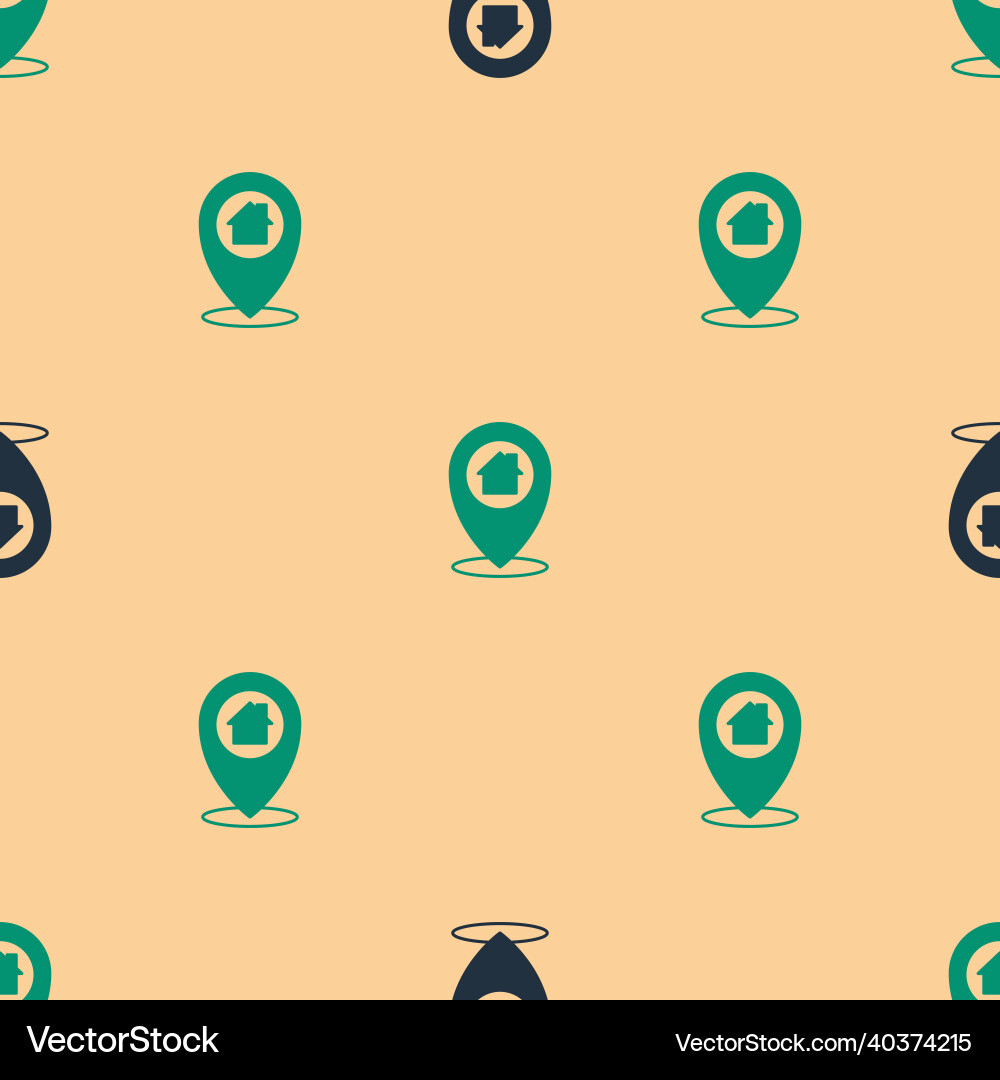 Green and black map pointer with house icon Green and black map pointer with house icon Vector Image