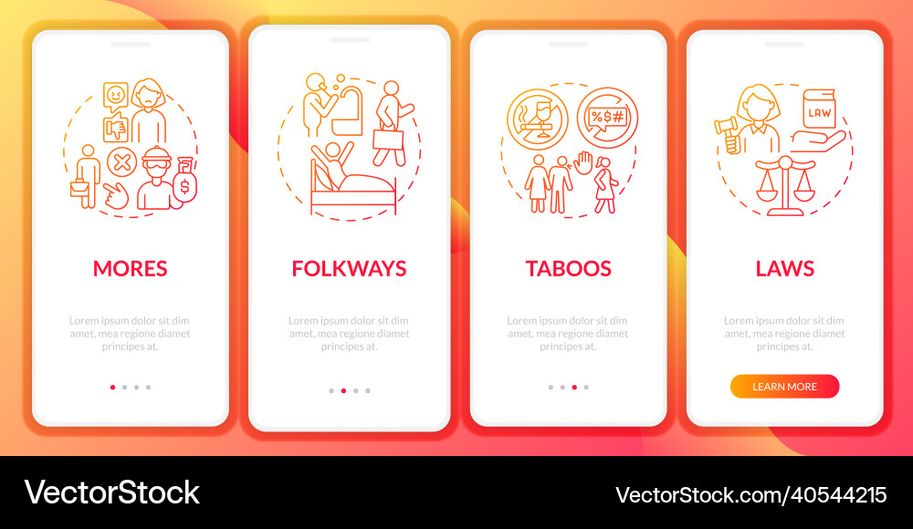 Norms red gradient onboarding mobile app page Vector Image