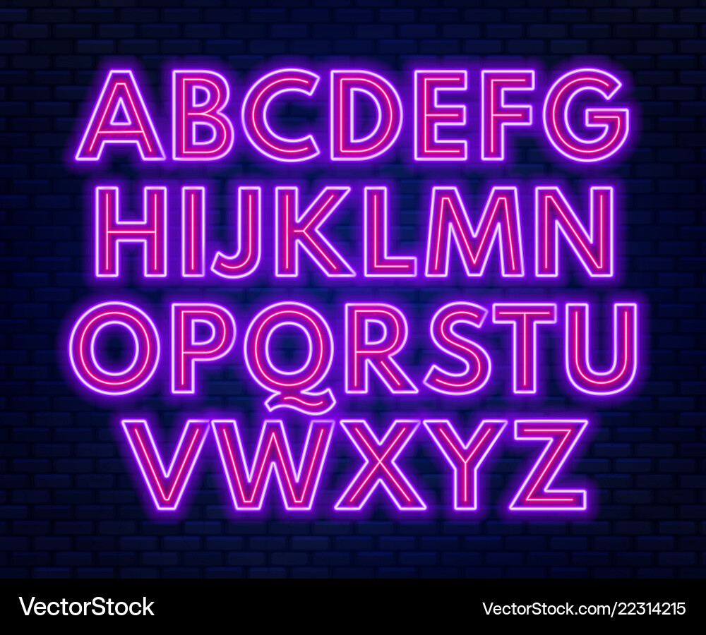 Purple Pink Neon Alphabet Sign Vector Image