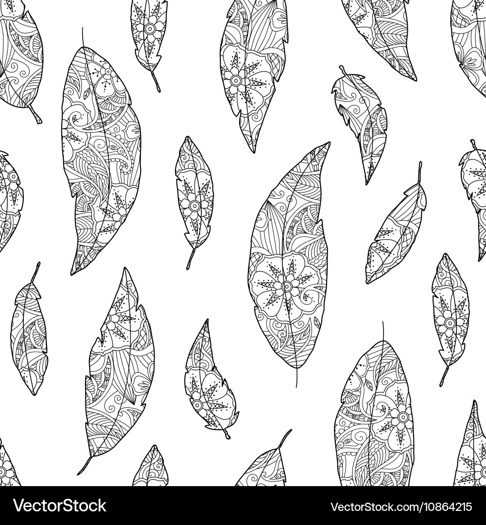 Seamless pattern of bird feathers with ornament vector image