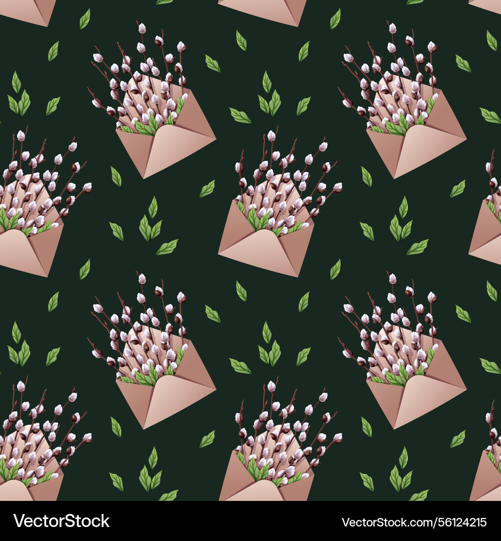 Seamless pattern with an envelope and willow Vector Image