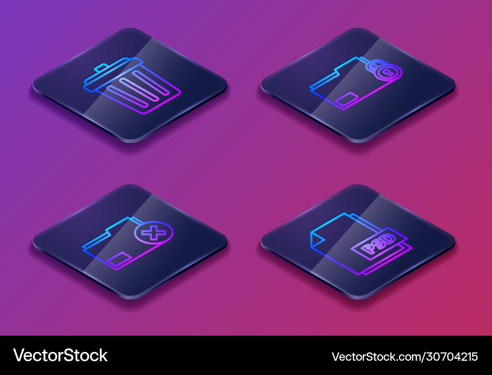 Set isometric line trash can delete folder Set isometric line trash can delete folder vector image
