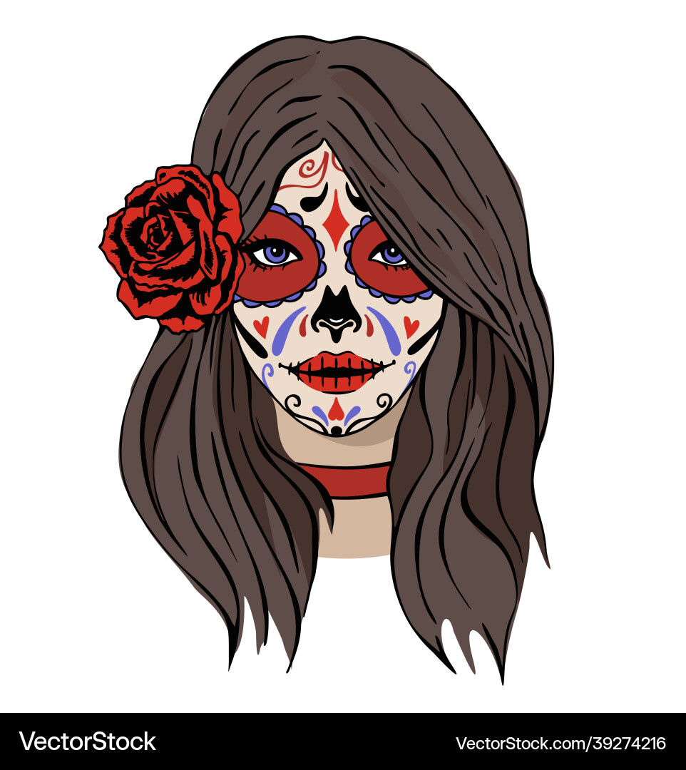 Beautiful girl with a scary makeup the holiday Beautiful girl with a scary makeup the holiday vector image