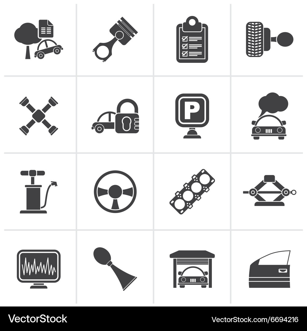 Black car parts and services icons vector image