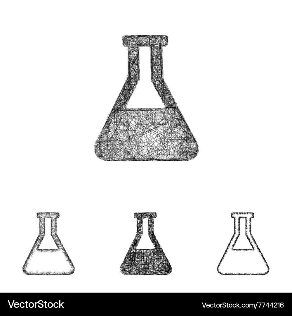 Flask icon set - sketch line art Vector Image
